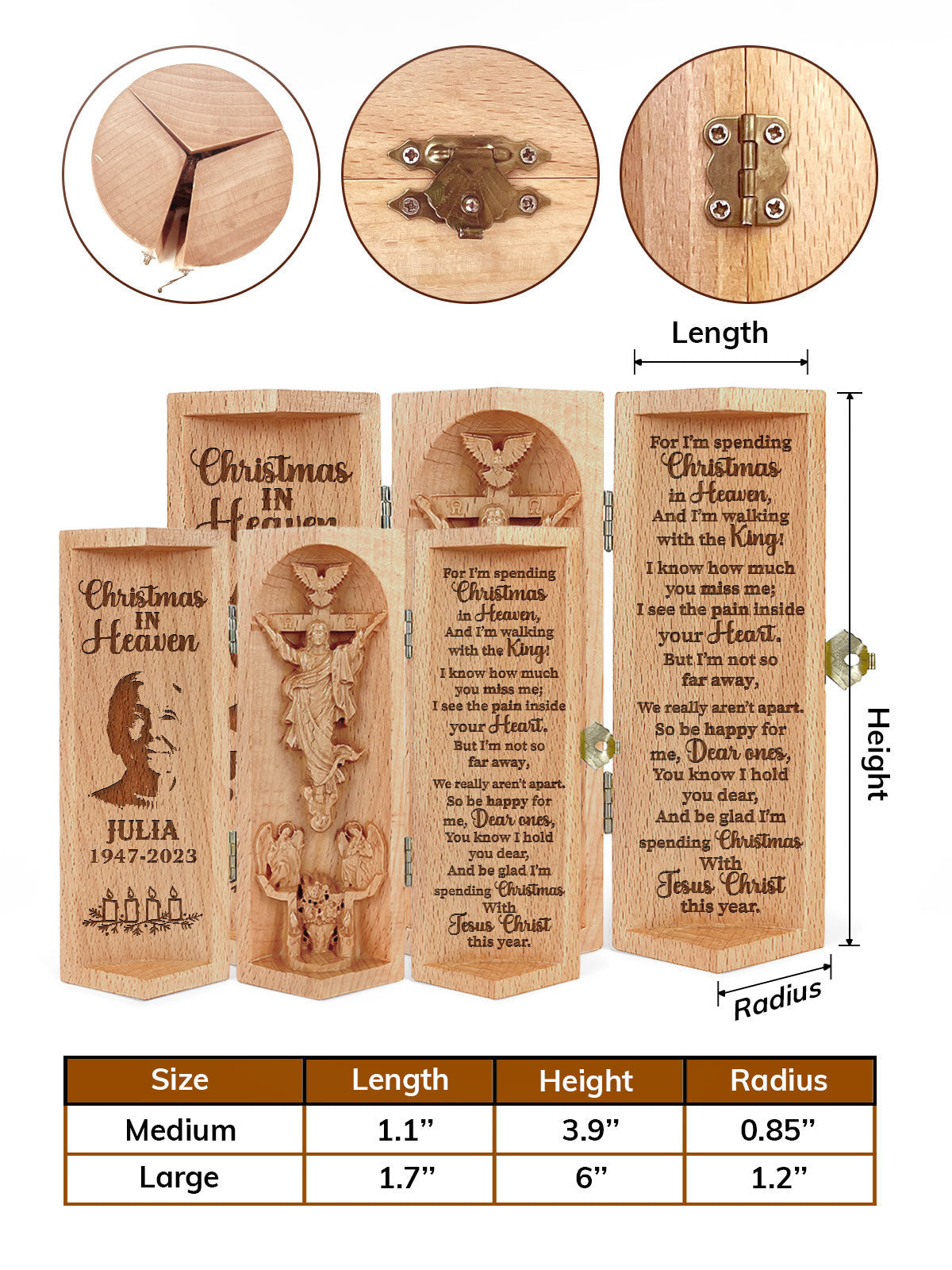 Personalized Christmas In Heaven Memorial Christian Gifts Statue of Jesus Openable Wooden Cylinder Sculpture of Jesus Christ