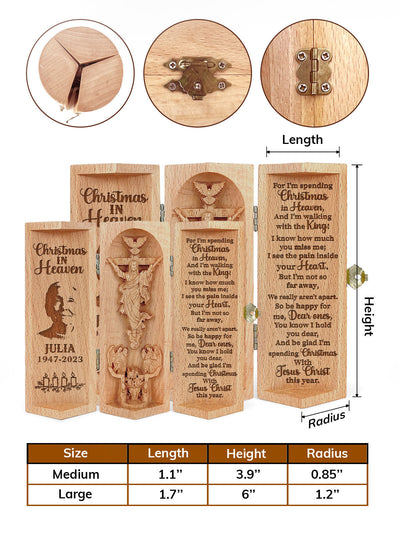 Personalized Christmas In Heaven Memorial Christian Gifts Statue of Jesus Openable Wooden Cylinder Sculpture of Jesus Christ