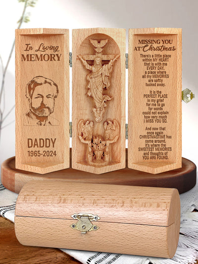 Personalized Missing You At Christmas Christian Decor Statue of Jesus Openable Wooden Cylinder Sculpture of Jesus Christ