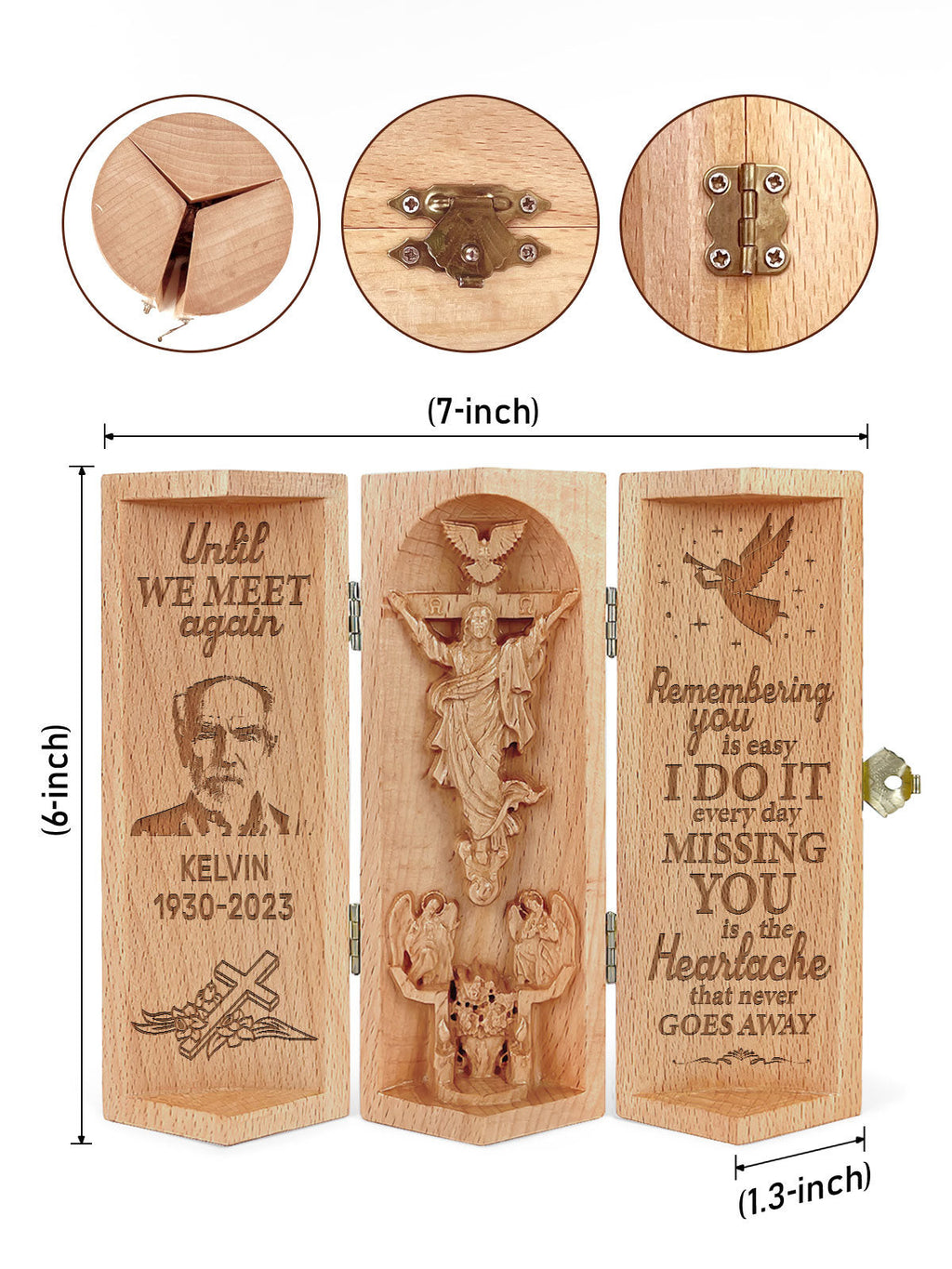 Personalized Until We Meet Again Christian Decor Statue of Jesus Openable Wooden Cylinder Sculpture of Jesus Christ