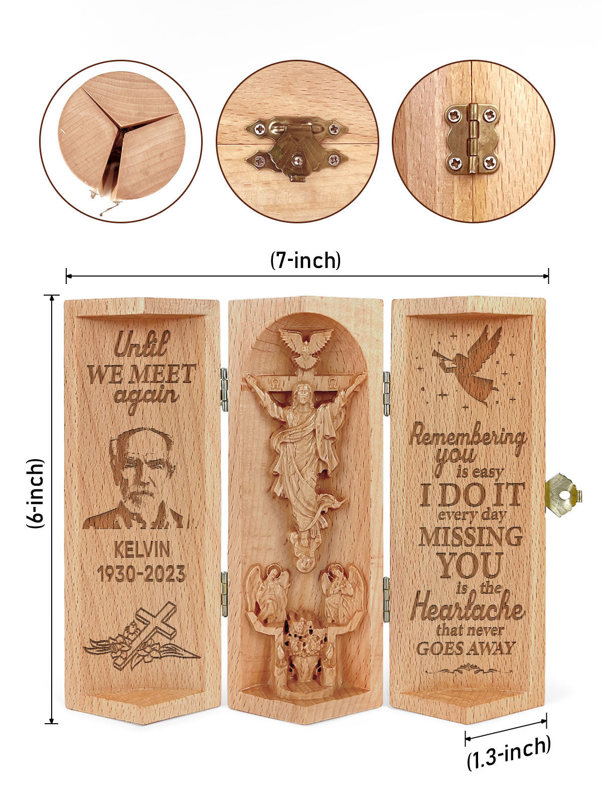 Personalized Until We Meet Again Christian Decor Statue of Jesus Openable Wooden Cylinder Sculpture of Jesus Christ