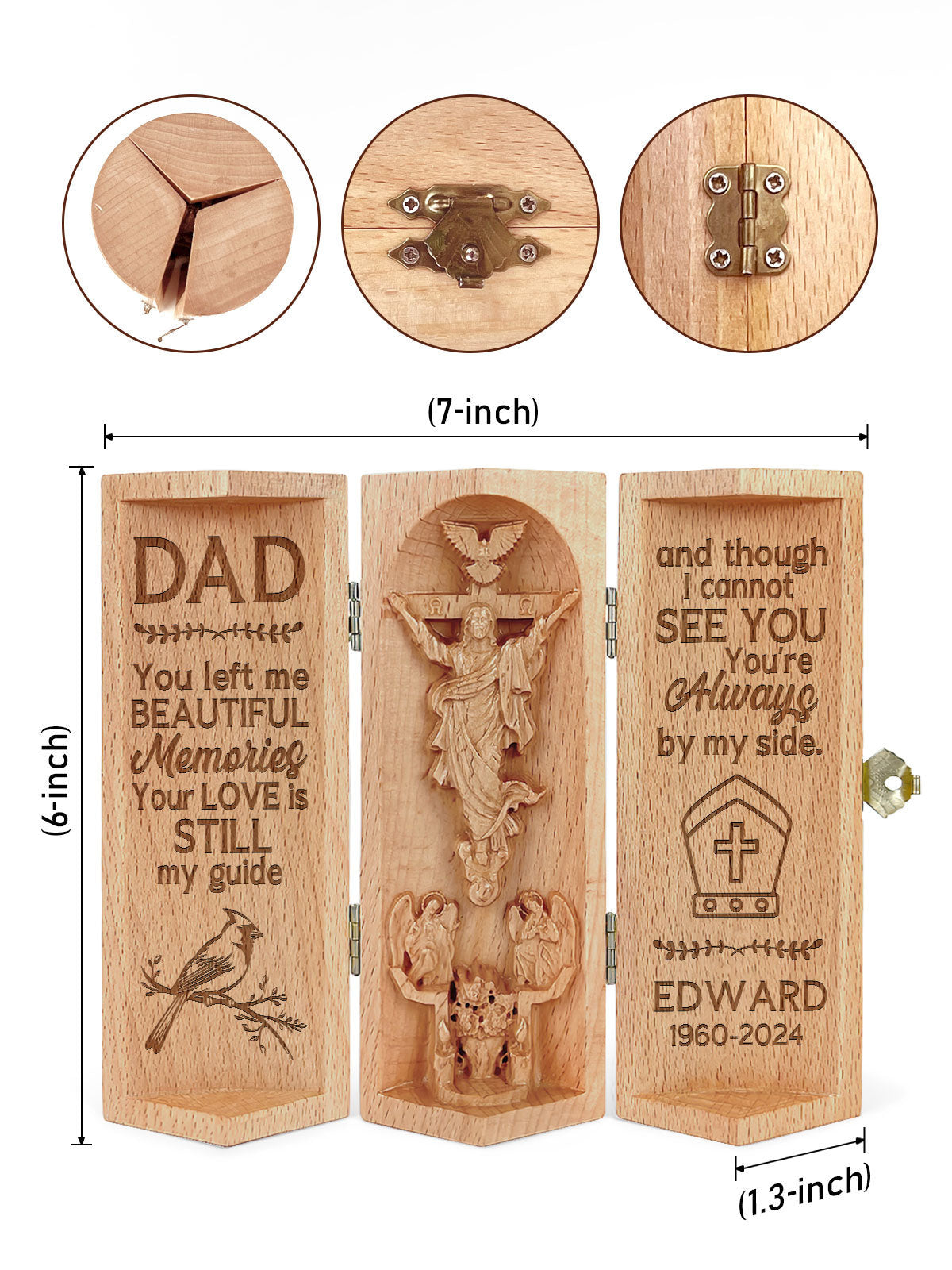 Personalized You Left Me Beautiful Memories Christian Decor Statue of Jesus Wooden Cylinder Sculpture of Jesus Christ