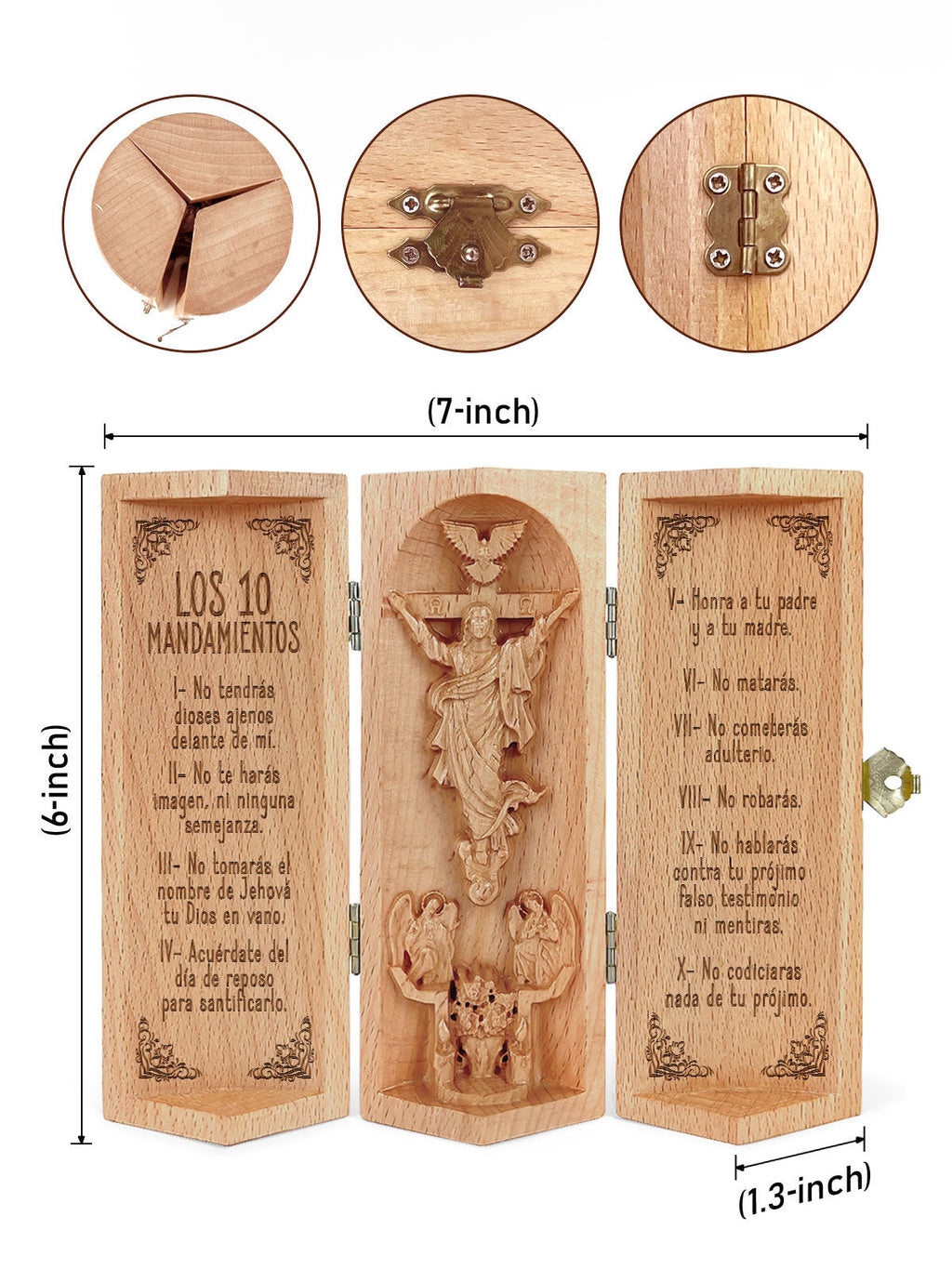 Los 10 Mandamientos Openable Christian Decor Statue Of Jesus Wooden Cylinder Sculpture of Jesus Christ