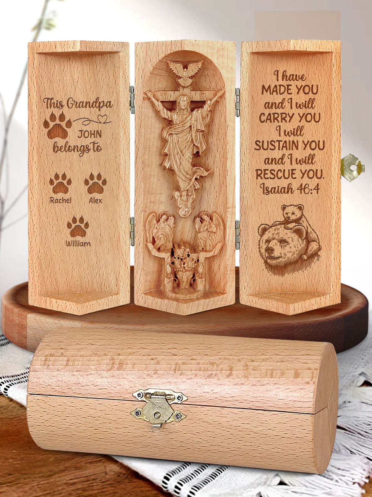 Personalized Grandpa Bear Belongs To - Wooden Cylinder Sculpture, Christian Merchandise