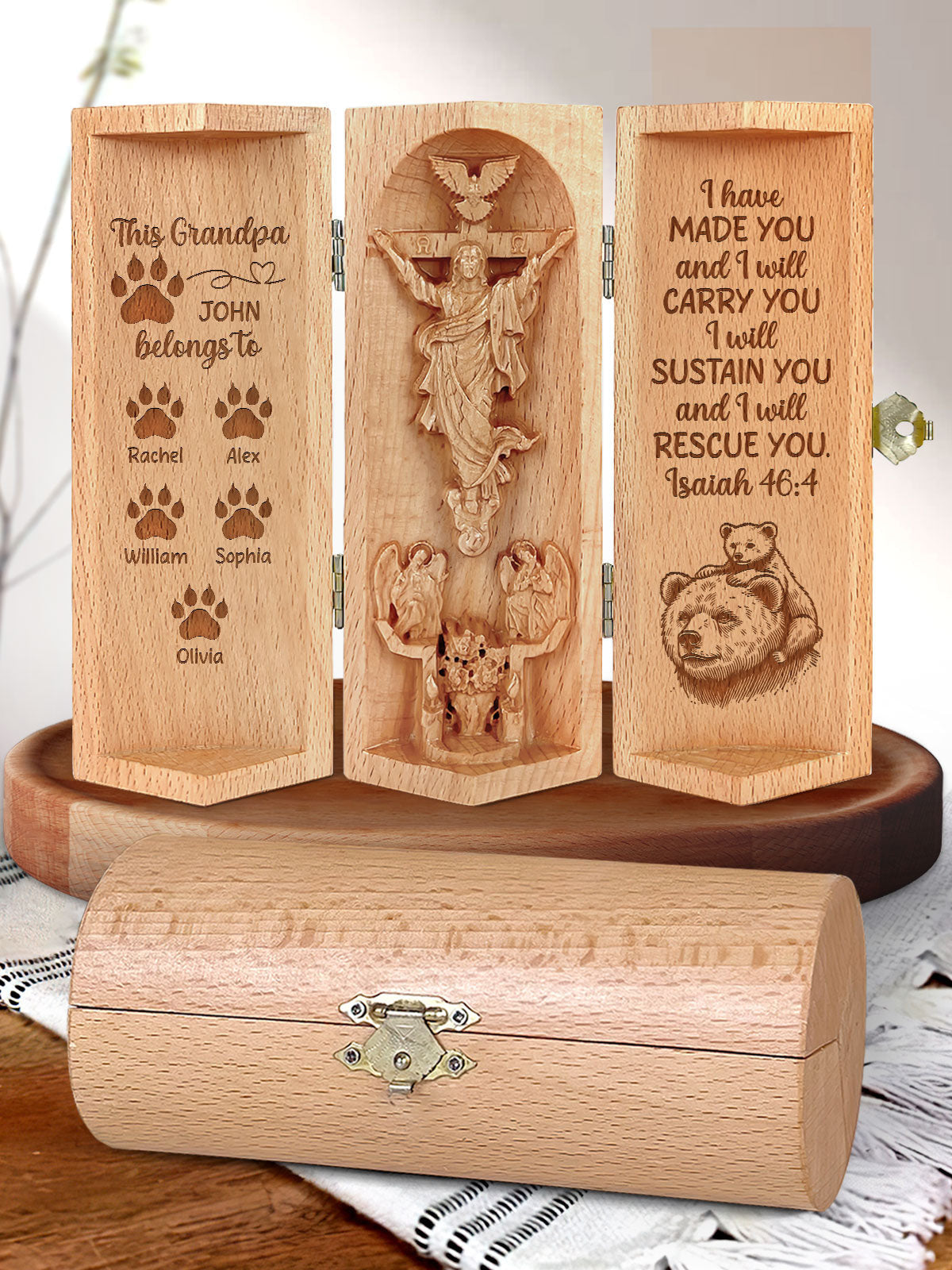 Personalized Grandpa Bear Belongs To - Wooden Cylinder Sculpture, Christian Merchandise