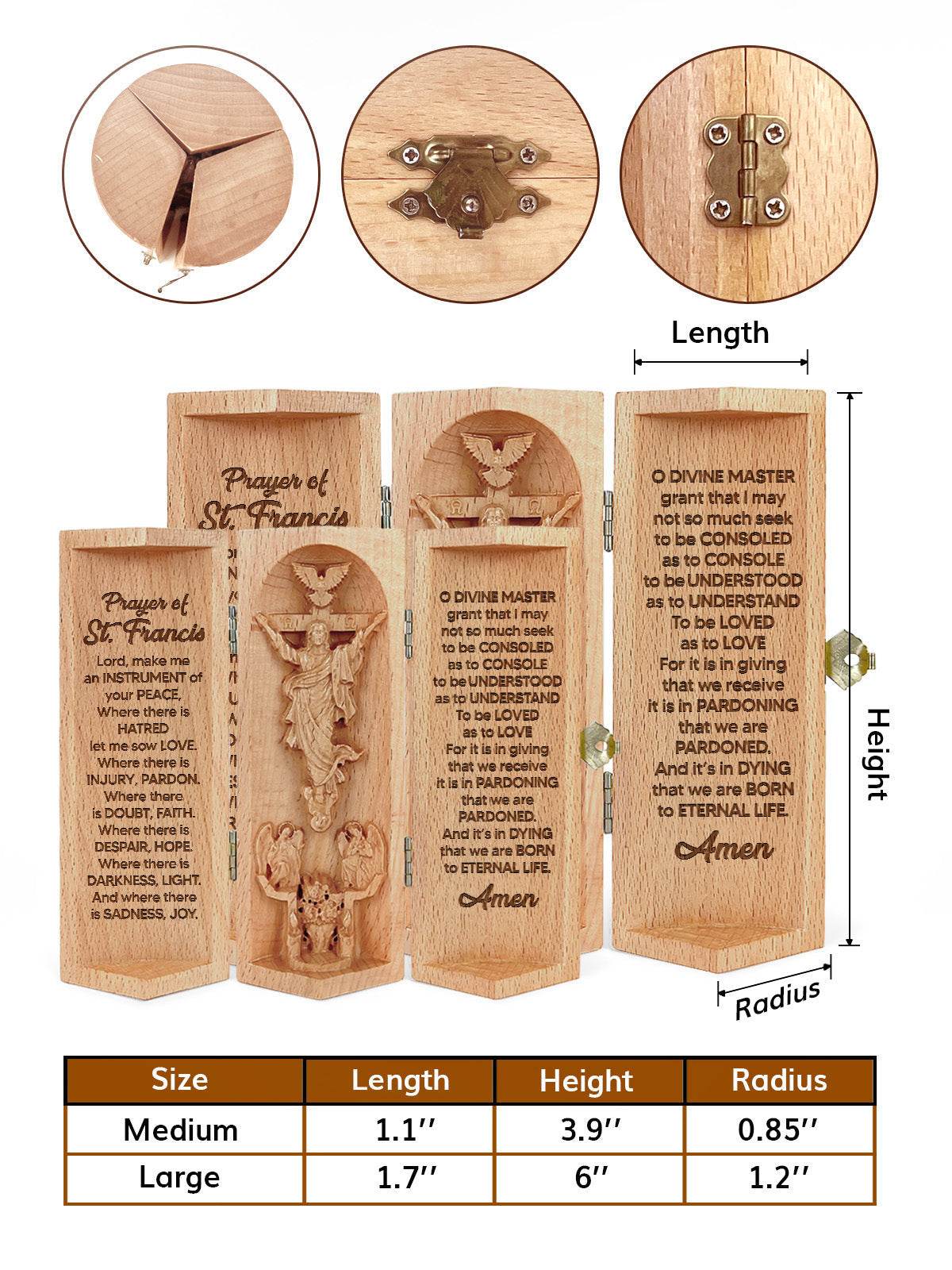 Prayer Of St. Francis Christian Decor Statue of Jesus Openable Wooden Cylinder Sculpture of Jesus Christ