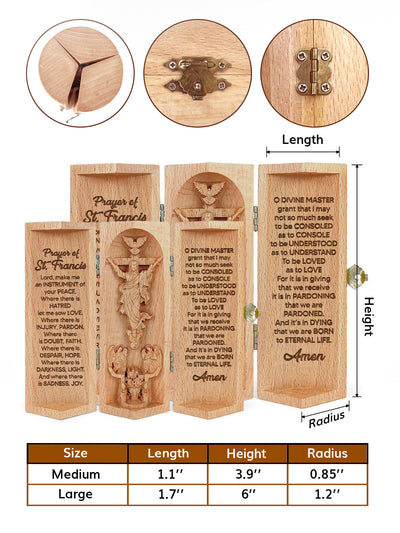 Prayer Of St. Francis Christian Decor Statue of Jesus Openable Wooden Cylinder Sculpture of Jesus Christ