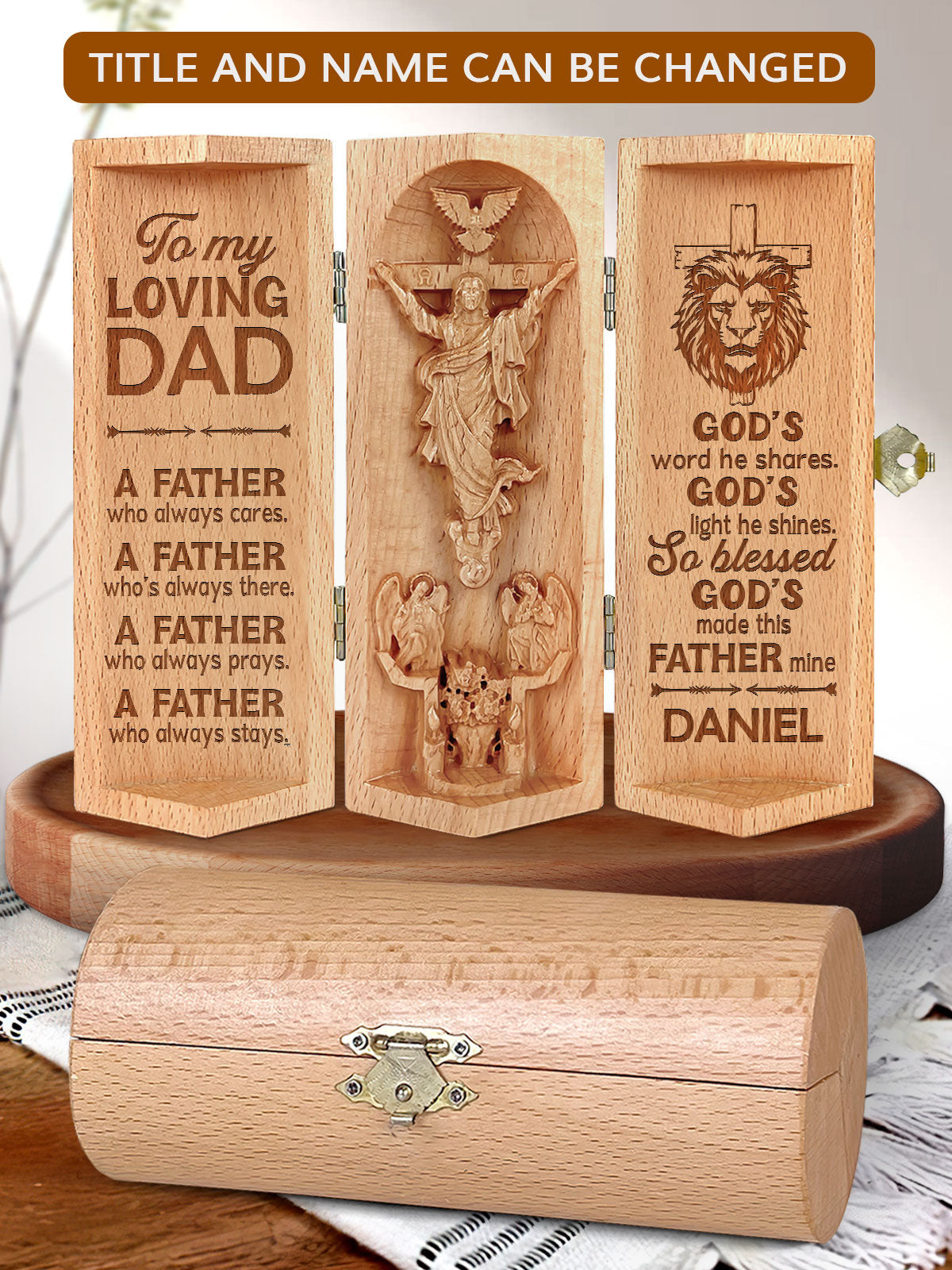 Custom God's Word He Shares Christian Gift Statue Of Jesus Wooden Cylinder Sculpture of Jesus Christ