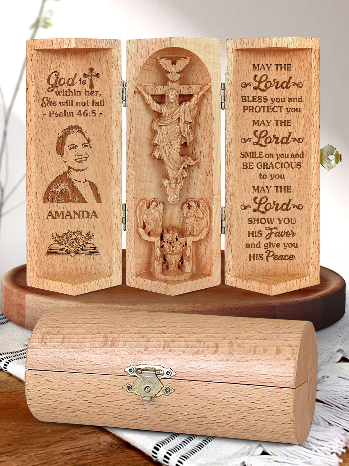 Personalized God Is Within Her - Wooden Cylinder Sculpture