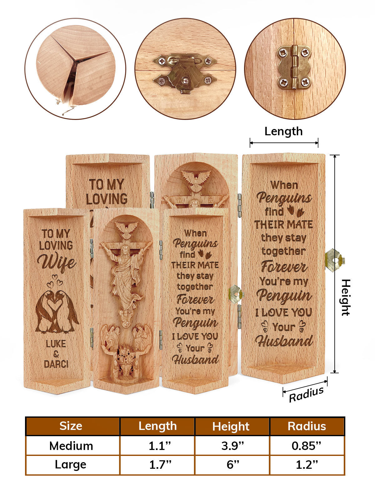 Personalized You Are My Penguin Couple Openable Christian Decor Statue Of Jesus Wooden Cylinder Sculpture of Jesus Christ