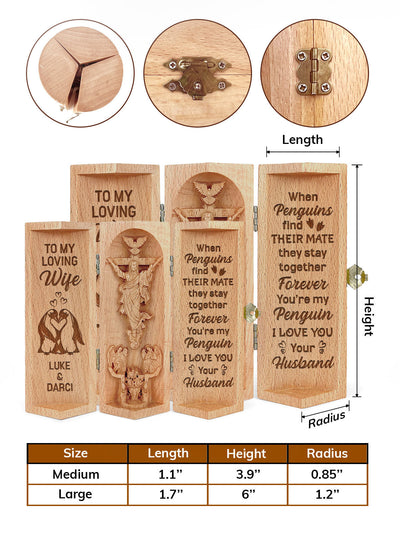 Personalized You Are My Penguin Couple Openable Christian Decor Statue Of Jesus Wooden Cylinder Sculpture of Jesus Christ