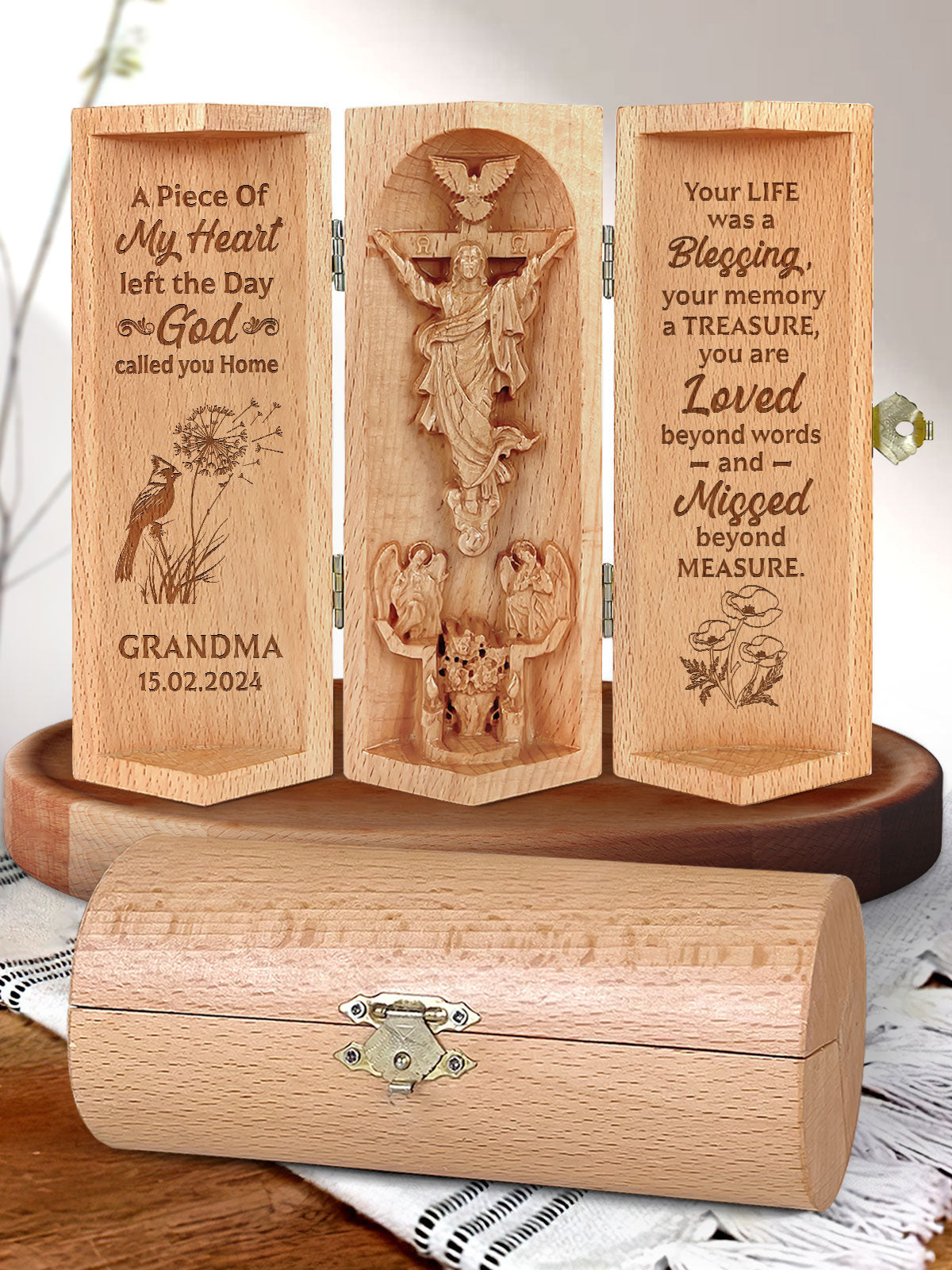 Personalized A Piece Of My Heart Left The Day God Called You Home - Wooden Cylinder Sculpture