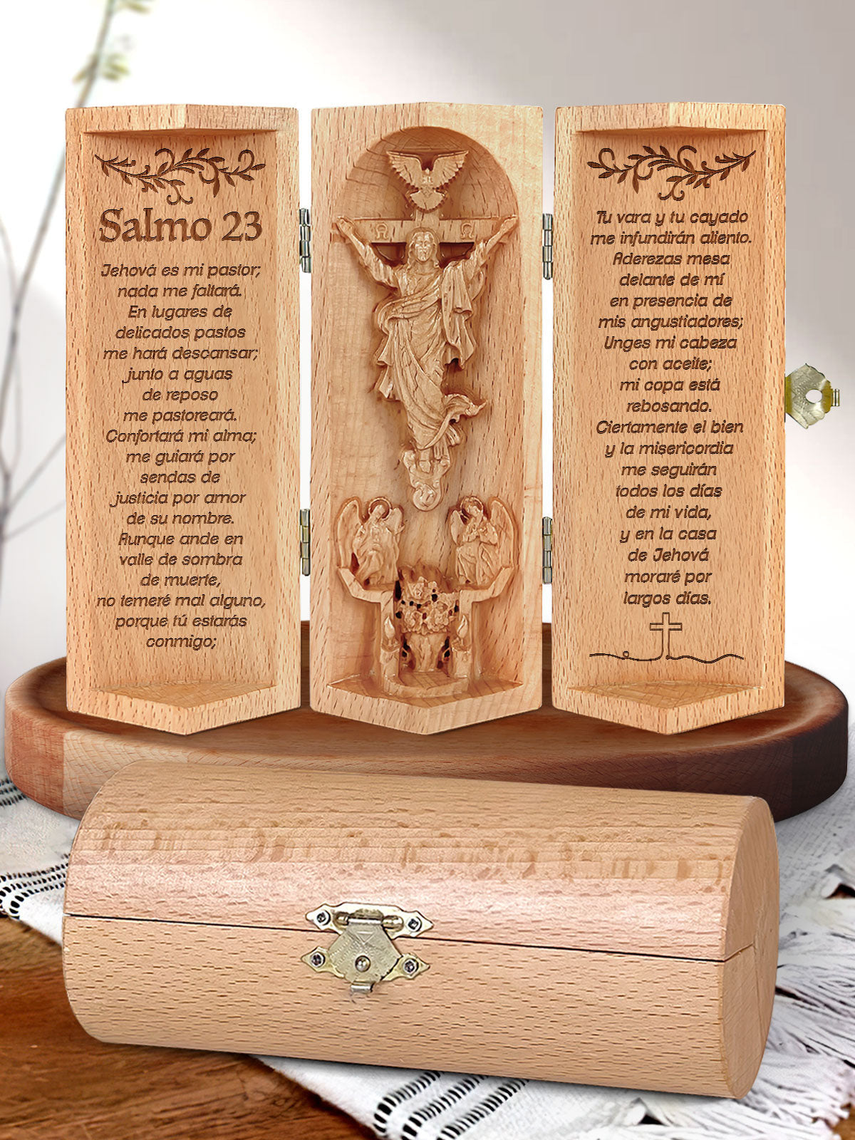 Salmo 23 Openable Christian Gift Statue Of Jesus Wooden Cylinder Sculpture of Jesus Christ