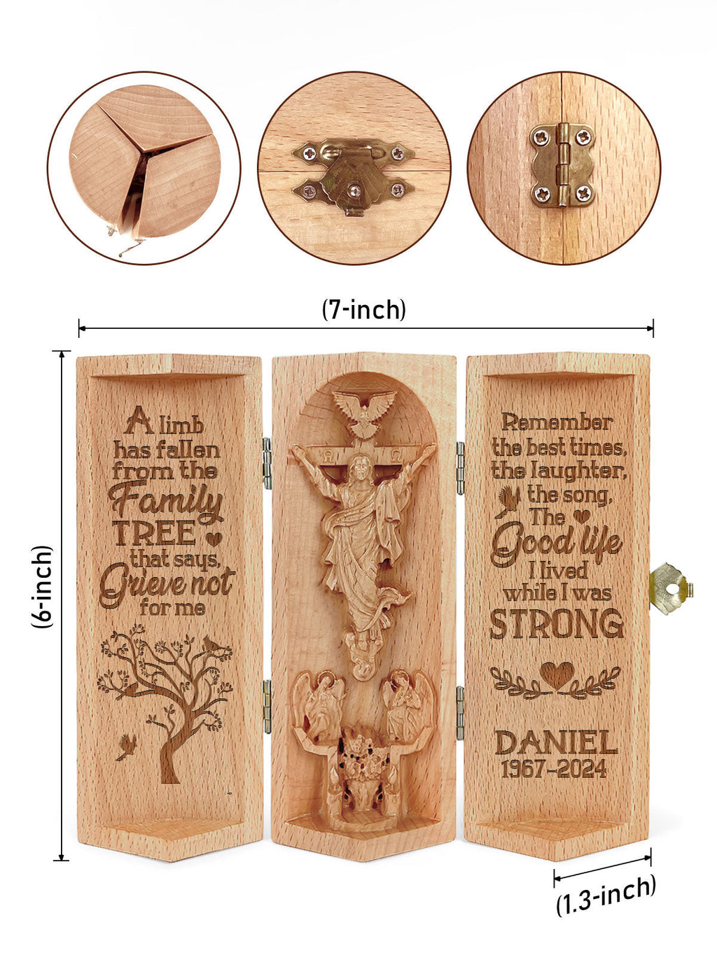 Personalized A Limb Has Fallen From The Family Tree Memorial Christian Gift Statue Of Jesus Wooden Cylinder Sculpture of Jesus Christ