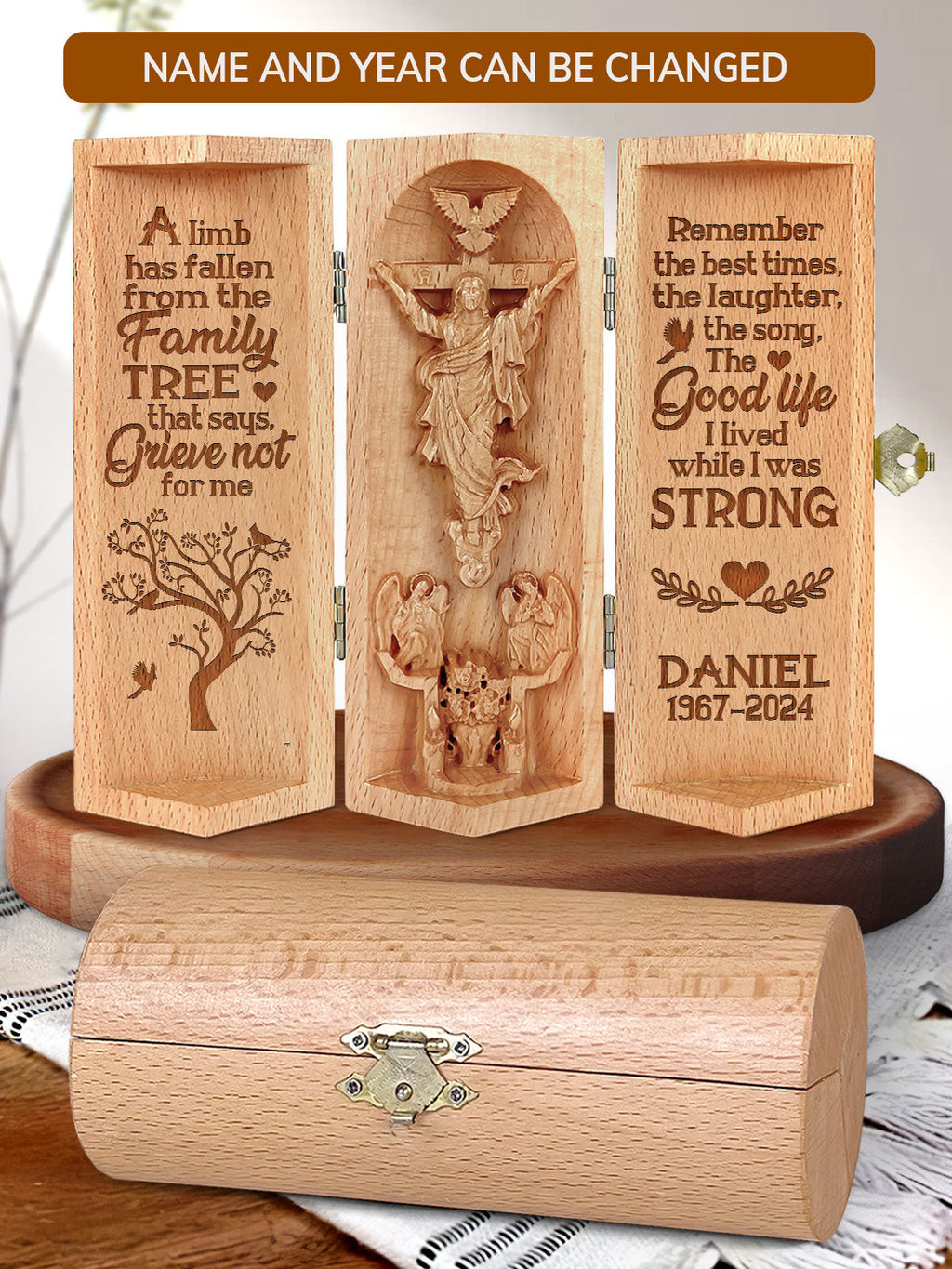 Personalized A Limb Has Fallen From The Family Tree Memorial Christian Gift Statue Of Jesus Wooden Cylinder Sculpture of Jesus Christ