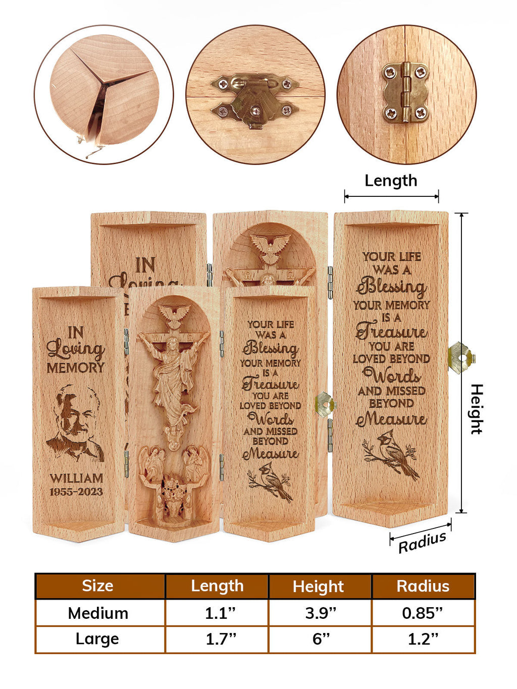 Personalized Your Life Was A Blessing Christian Decor Statue of Jesus Openable Wooden Cylinder Sculpture of Jesus Christ