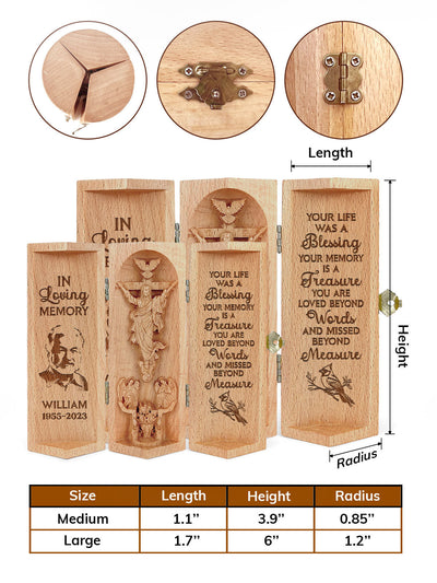 Personalized Your Life Was A Blessing Christian Decor Statue of Jesus Openable Wooden Cylinder Sculpture of Jesus Christ