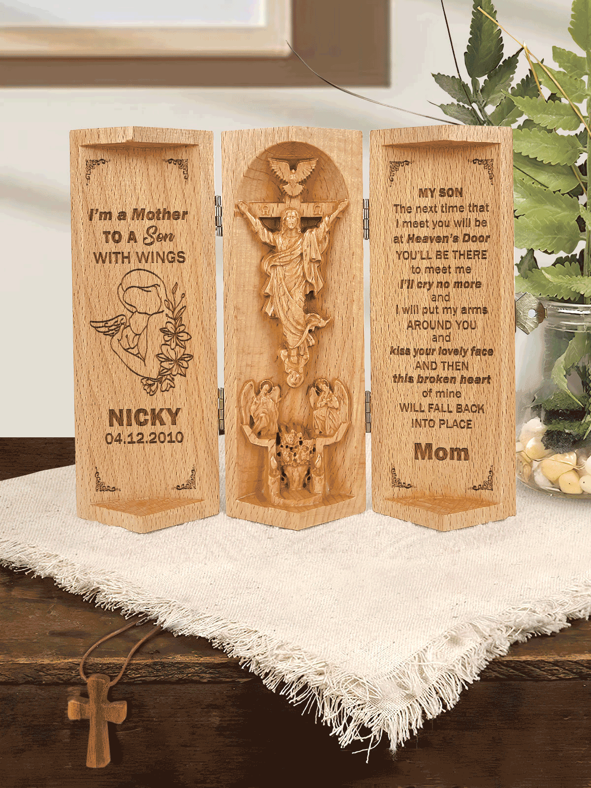 Personalized My Son In Heaven - Wooden Cylinder Sculpture