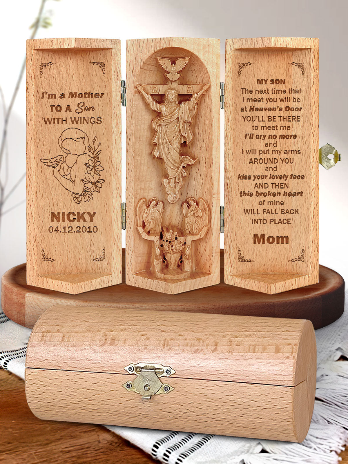 Personalized My Son In Heaven - Wooden Cylinder Sculpture