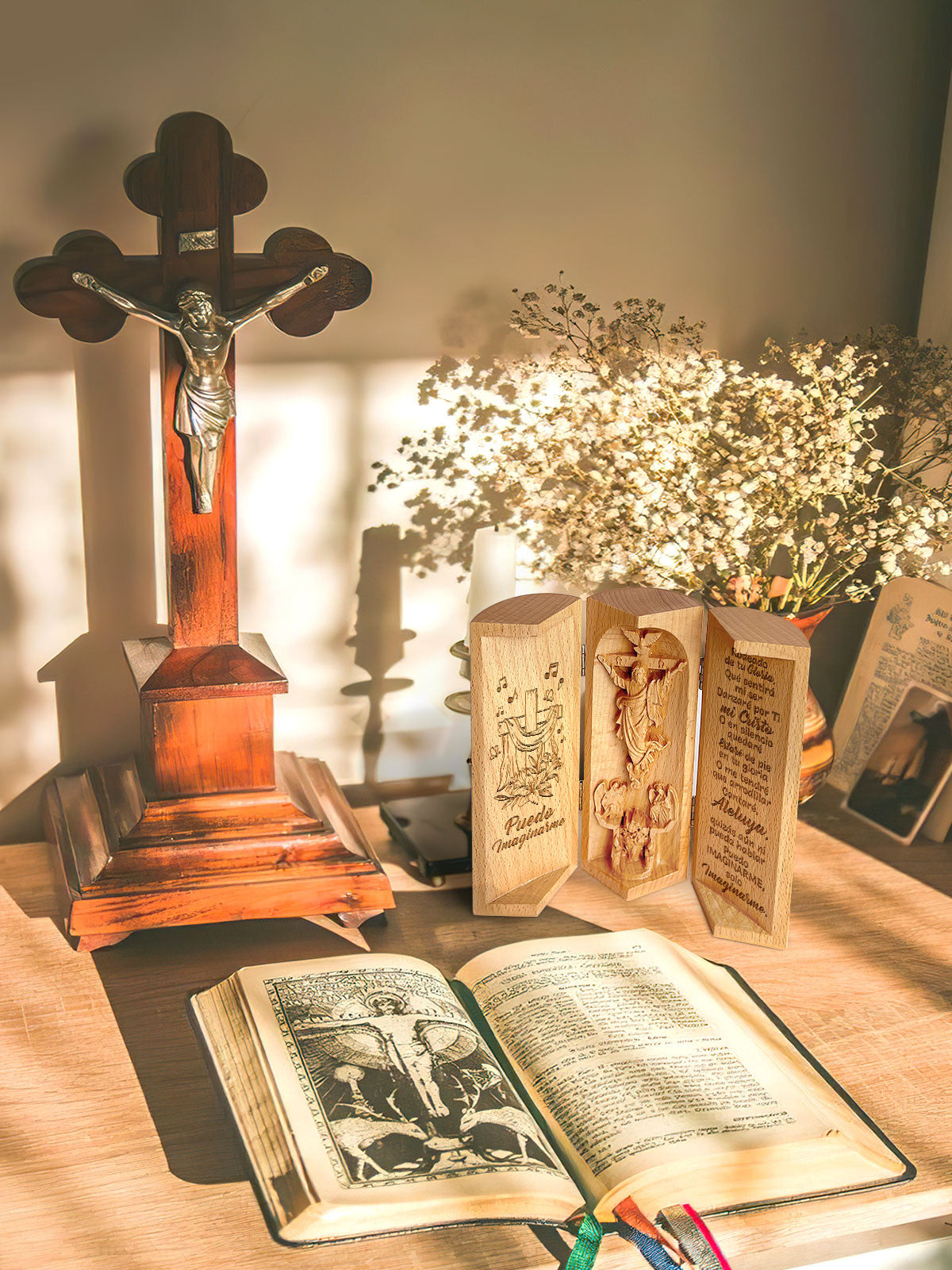 Puedo Imaginarme Openable Christian Decor Statue Of Jesus Wooden Cylinder Sculpture of Jesus Christ