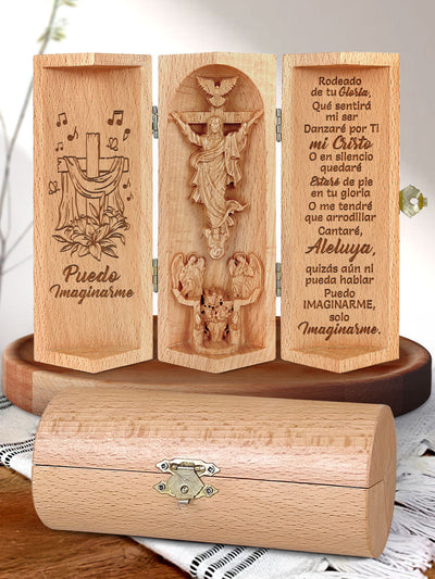 Puedo Imaginarme Openable Christian Decor Statue Of Jesus Wooden Cylinder Sculpture of Jesus Christ