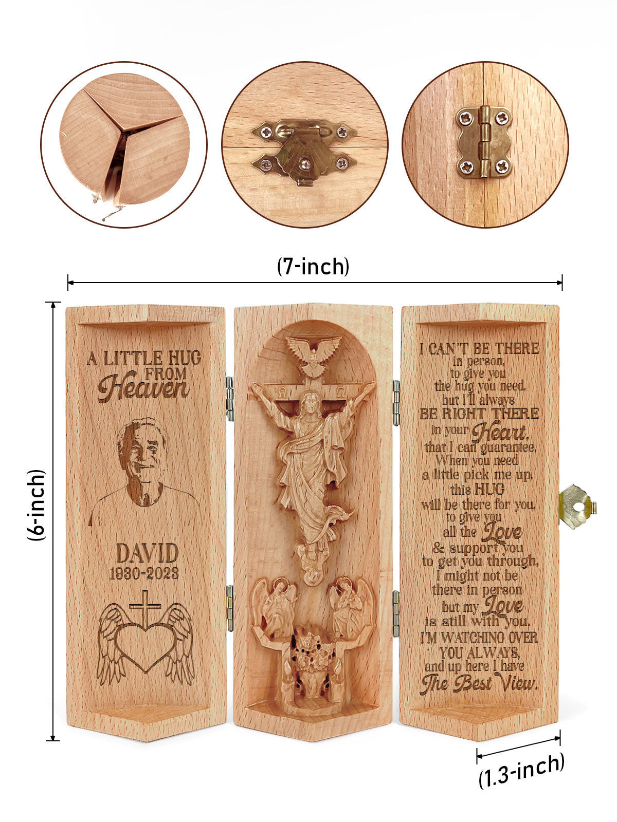 Personalized A Little Hug From Heaven Openable Christian Gift Statue Of Jesus Wooden Cylinder Sculpture of Jesus Christ