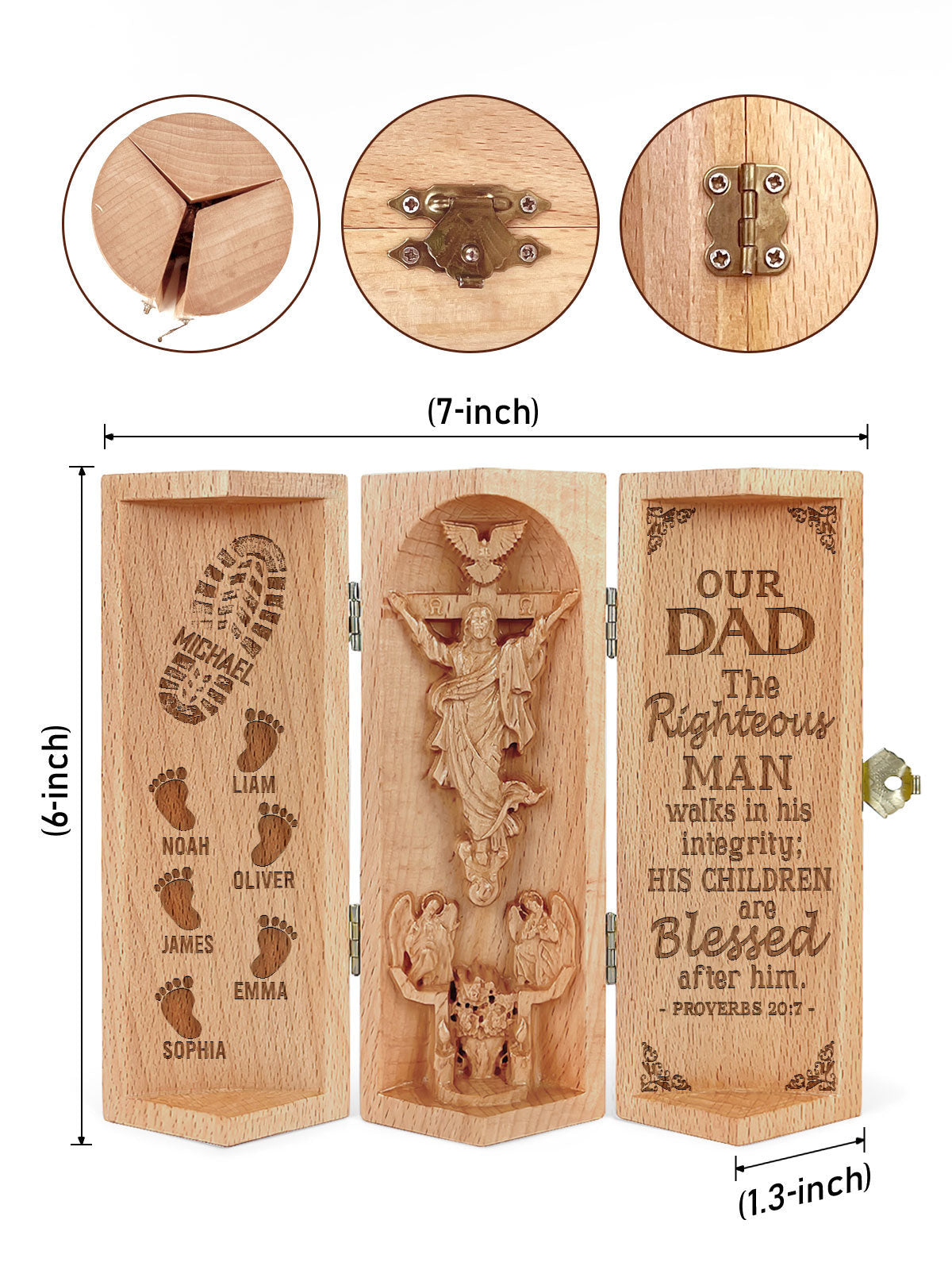 Personalized The Righteous Man Walks In His Integrity Openable Christian Gift Statue Of Jesus Wooden Cylinder Sculpture of Jesus Christ