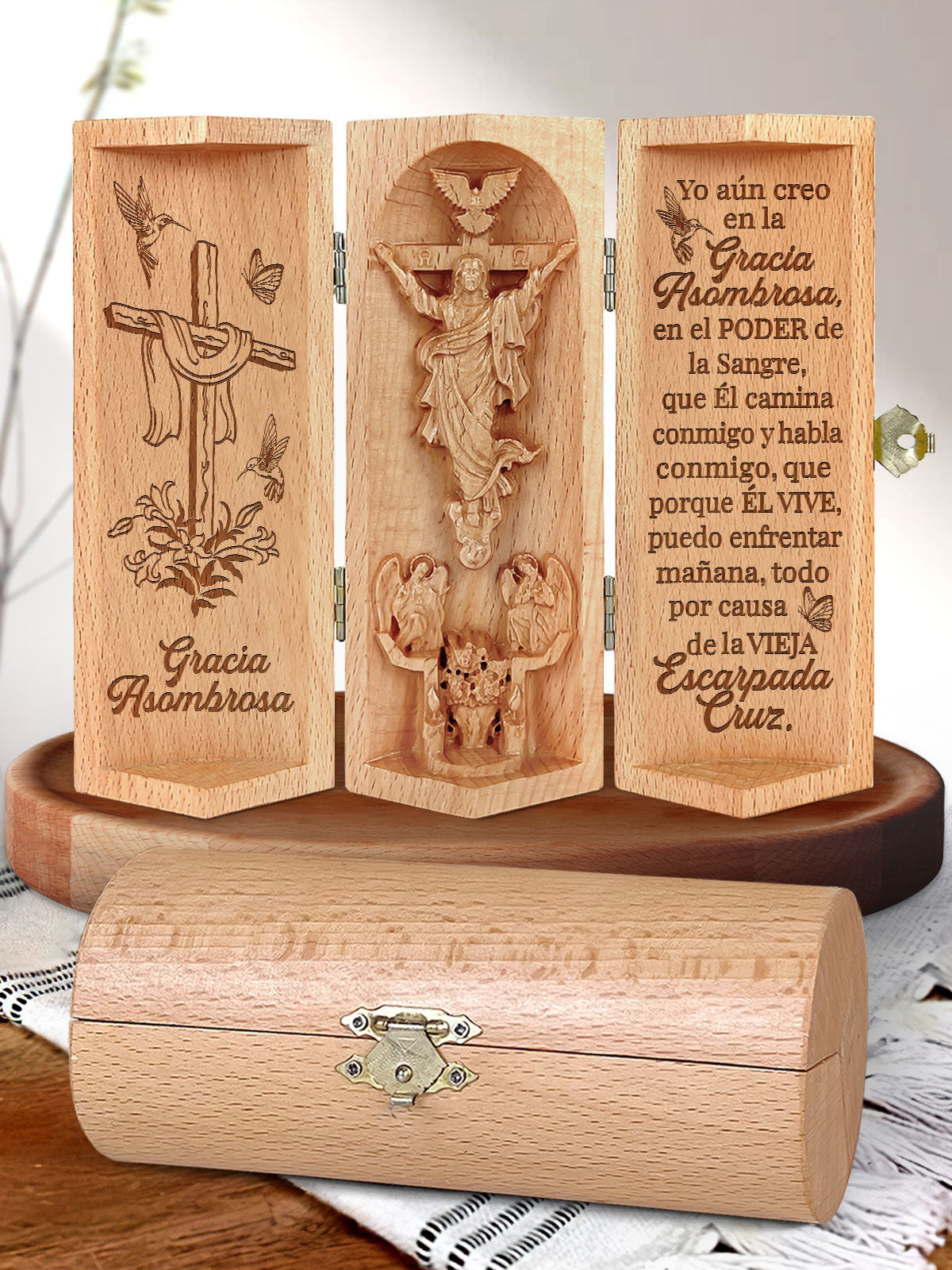 Gracia Asombrosa Openable Christian Gift Statue Of Jesus  Wooden Cylinder Sculpture of Jesus Christ
