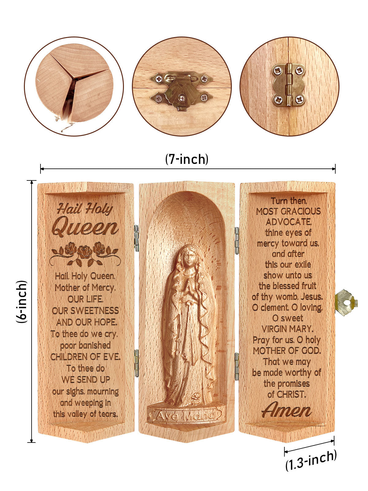 Hail Holy Queen Openable Wooden Cylinder Sculpture of Mother Maria, Christ Decor