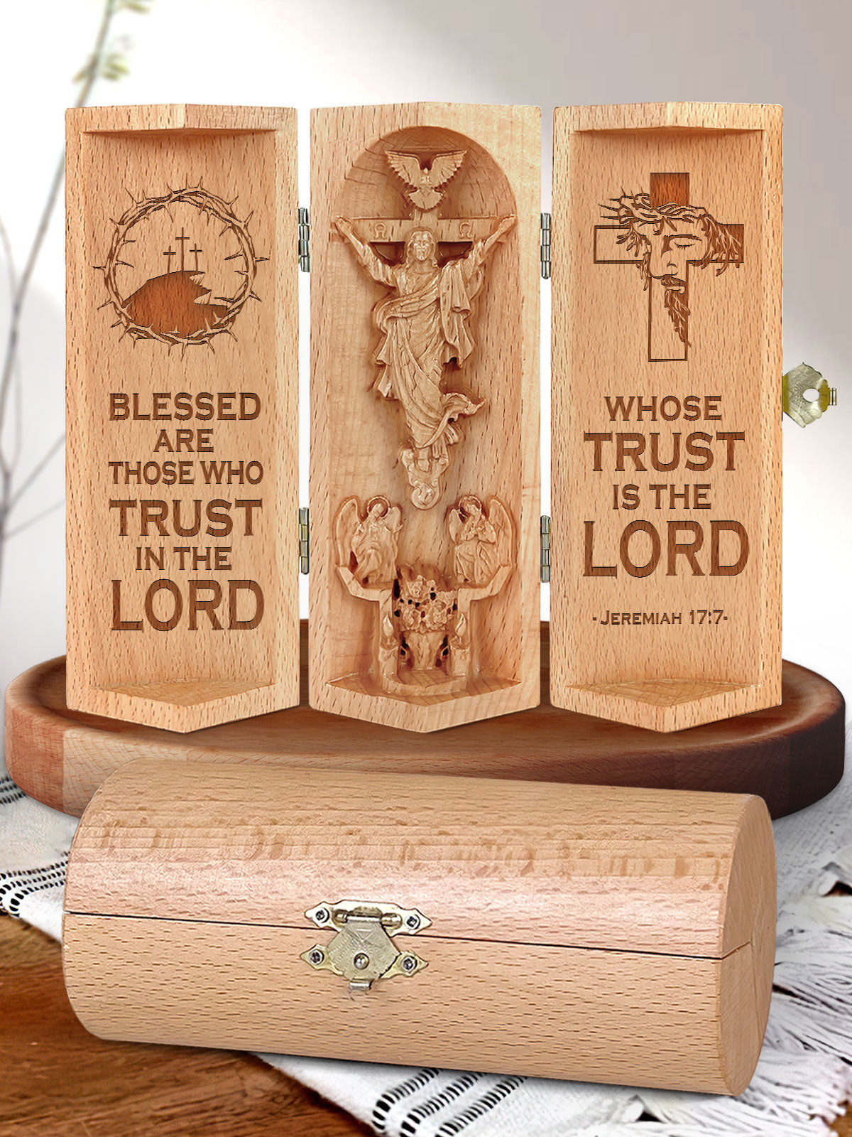 Jeremiah 17:7 Openable Christian Decor Statue Of Jesus Wooden Cylinder Sculpture of Jesus Christ