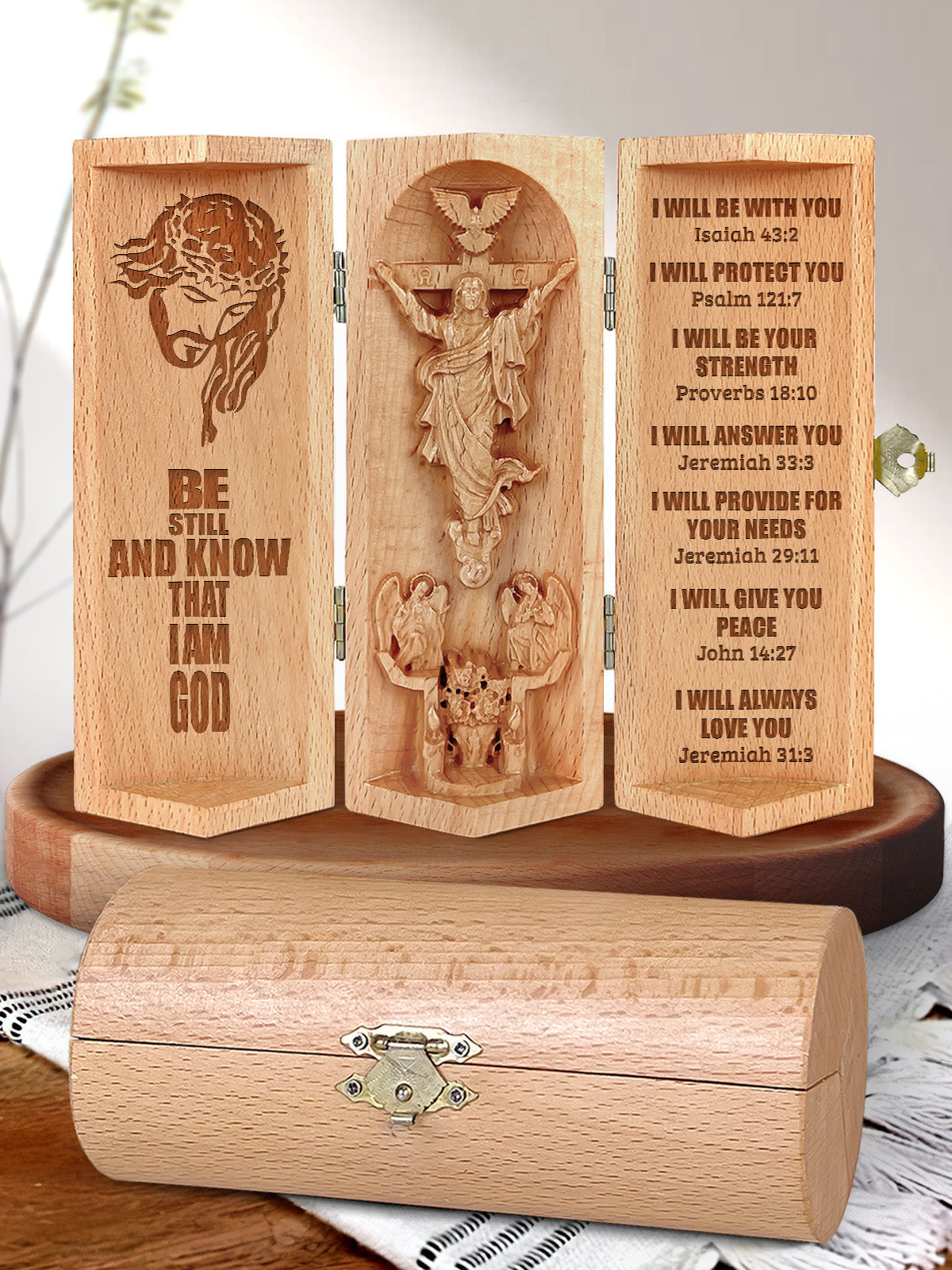 Be Still and Know That I Am God Openable Christian Decor Statue Of Jesus Wooden Cylinder Sculpture of Jesus Christ A