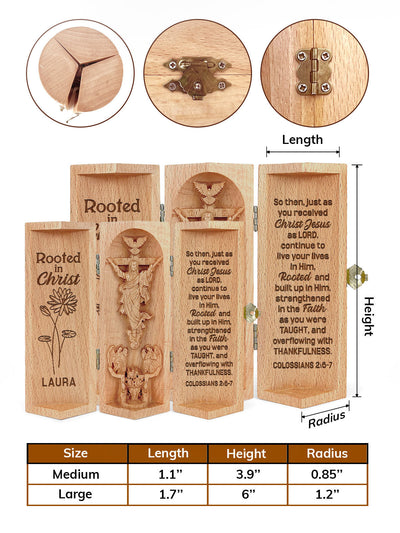 Personalized Rooted In Christ Christian Decor Statue of Jesus Openable Wooden Cylinder Sculpture of Jesus Christ, Christ Decor