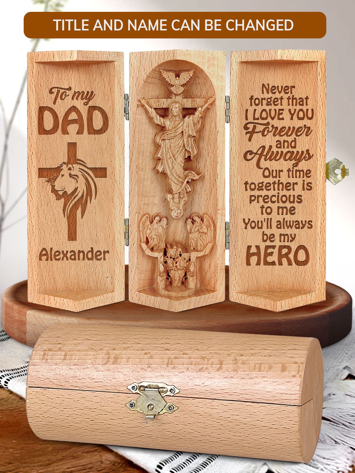 Personalized Never Forget That I Love You Christian Decor Statue Of Jesus Wooden Cylinder Sculpture of Jesus Christ, Christ Decor