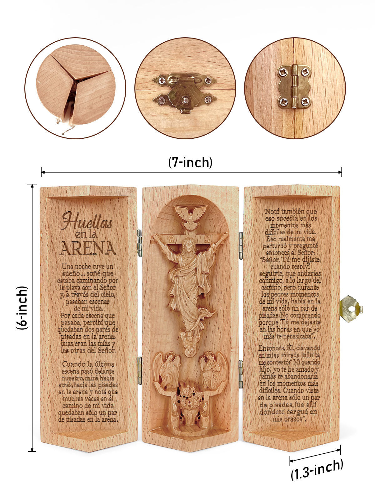 Huellas en la Arena Openable Christian Gift Statue Of Jesus Wooden Cylinder Sculpture of Jesus Christ