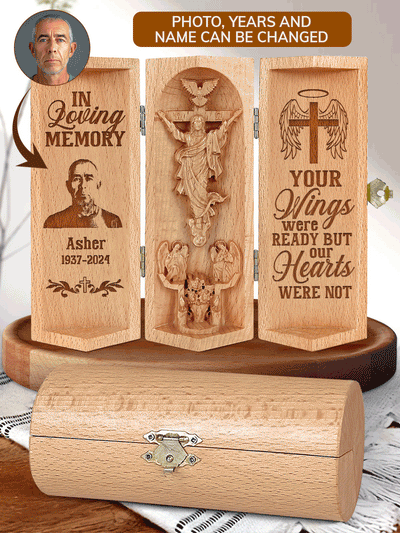 Personalized Your Wings Were Ready But My Heart Was Not Openable Christian Gift Statue Of Jesus Wooden Cylinder Sculpture of Jesus Christ