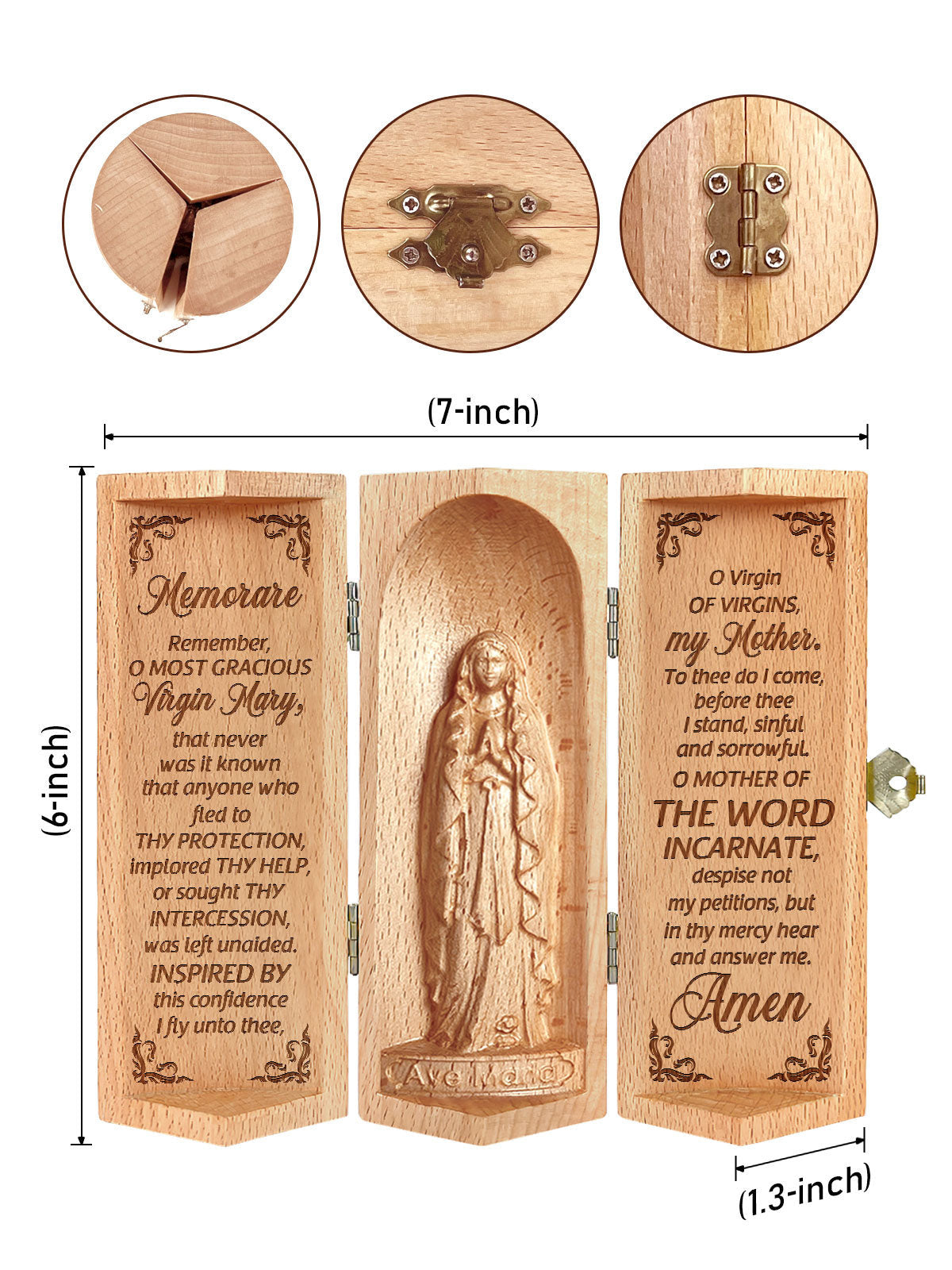 Memorare Openable Wooden Cylinder Sculpture of Mother Maria