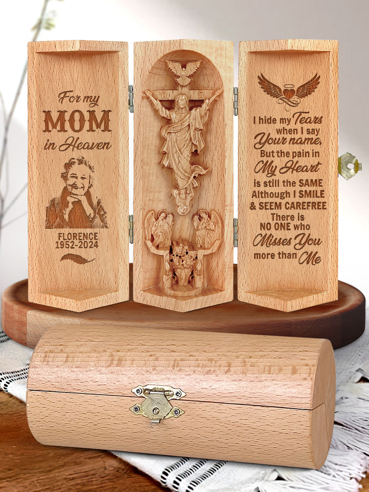 Personalized I Hide My Tears When I Say Your Name Christian Decor Statue of Jesus Openable Wooden Cylinder Sculpture of Jesus Christ