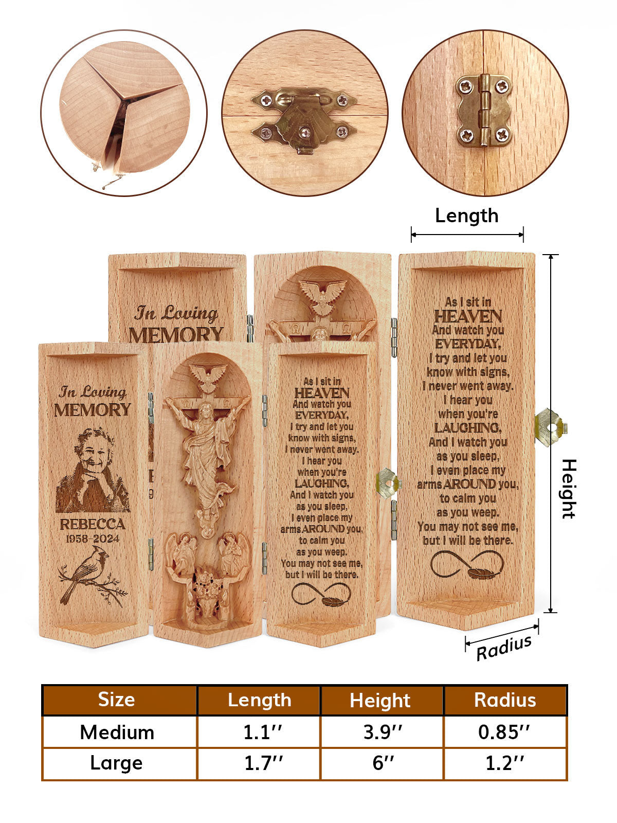 Personalized As I Sit In Heaven Christian Decor Statue of Jesus Openable Wooden Cylinder Sculpture of Jesus Christ
