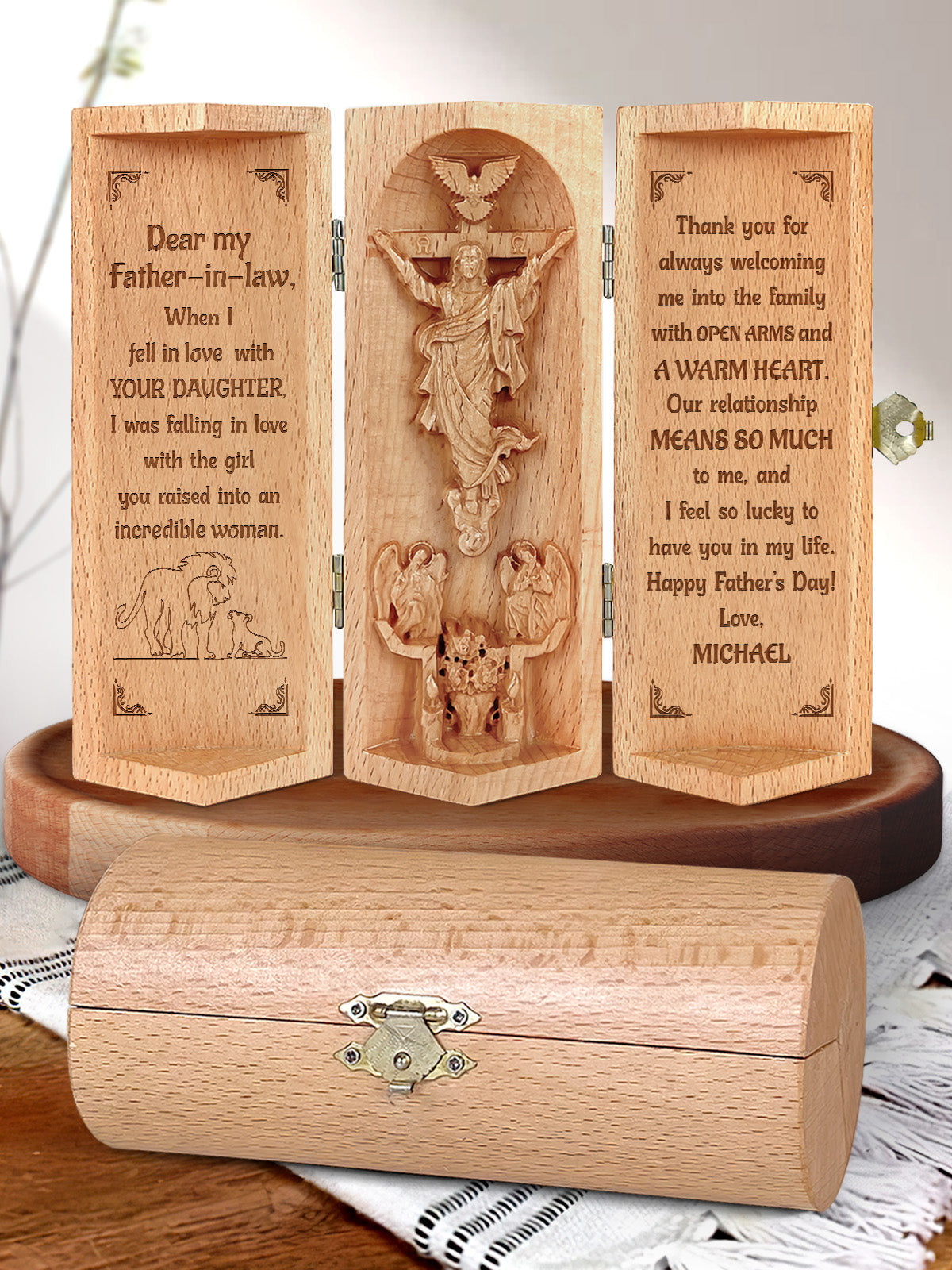 Personalized To My Father-In-Law - Wooden Cylinder Sculpture