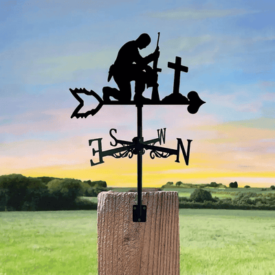 Soldier Memorial Weather Vane, Metal Silhouette Wind Direction Indicator