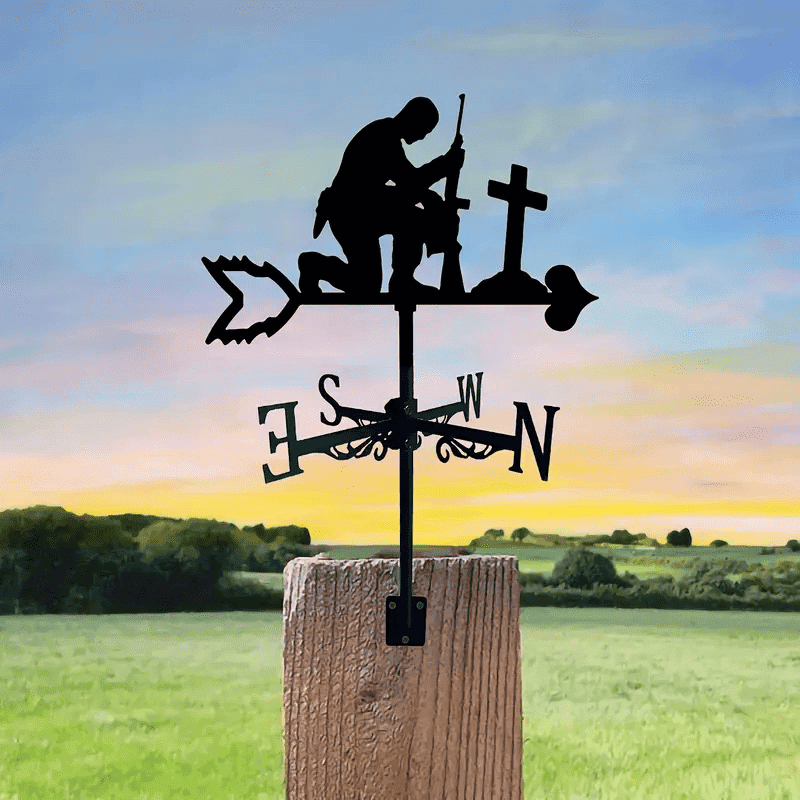 Soldier Memorial Weather Vane, Metal Silhouette Wind Direction Indicator
