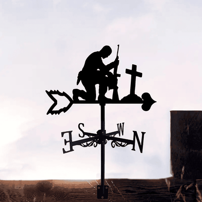 Soldier Memorial Weather Vane, Metal Silhouette Wind Direction Indicator