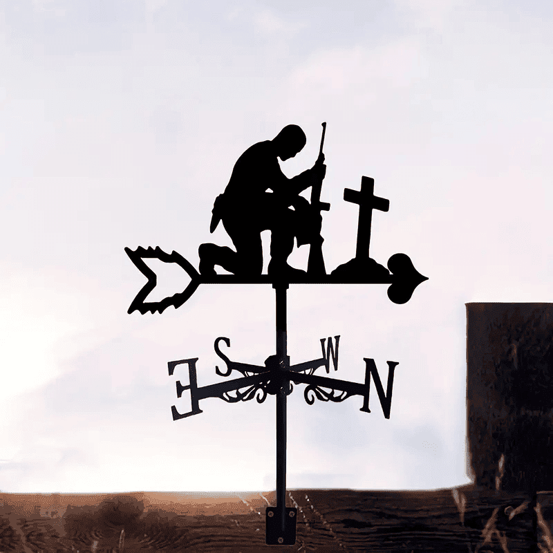 Soldier Memorial Weather Vane, Metal Silhouette Wind Direction Indicator