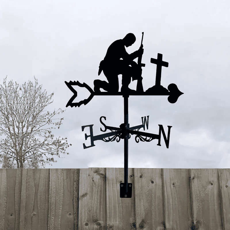 Soldier Memorial Weather Vane, Metal Silhouette Wind Direction Indicator