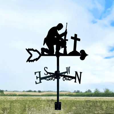 Soldier Memorial Weather Vane, Metal Silhouette Wind Direction Indicator