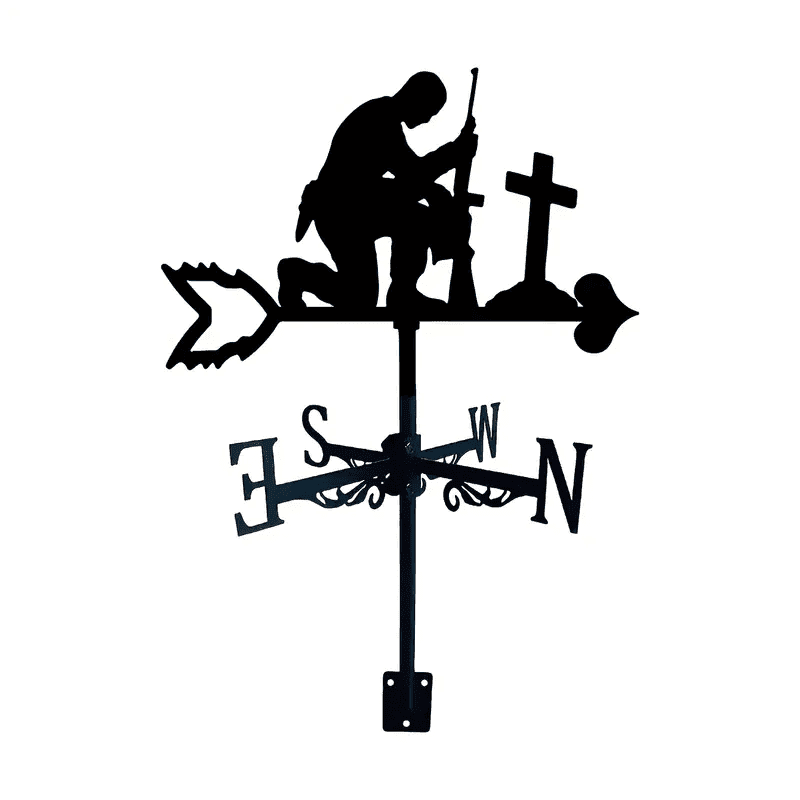 Soldier Memorial Weather Vane, Metal Silhouette Wind Direction Indicator