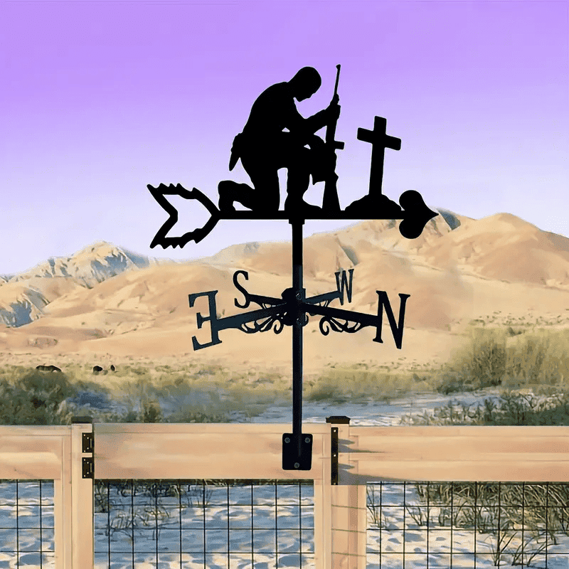 Soldier Memorial Weather Vane, Metal Silhouette Wind Direction Indicator