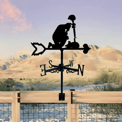 Soldier Stained Memorial Weather Vane, Metal Silhouette Weathervane Home Rooftop Laser Cut Metal Black Weathercock