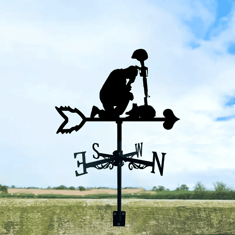 Soldier Stained Memorial Weather Vane, Metal Silhouette Weathervane Home Rooftop Laser Cut Metal Black Weathercock