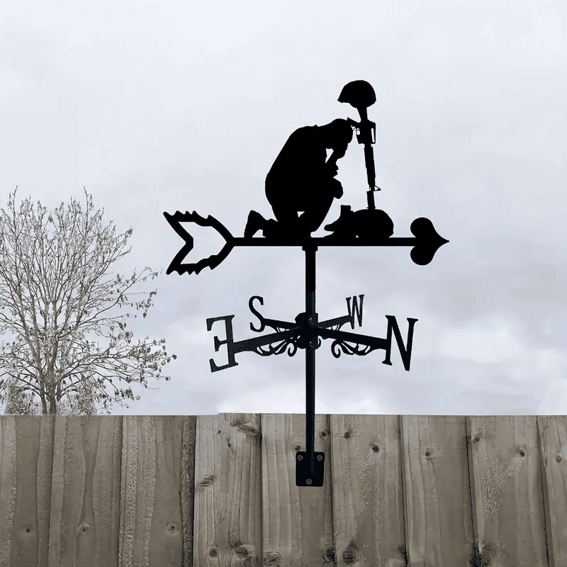 Soldier Stained Memorial Weather Vane, Metal Silhouette Weathervane Home Rooftop Laser Cut Metal Black Weathercock